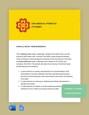 Ohio Medical Power Of Attorney Template