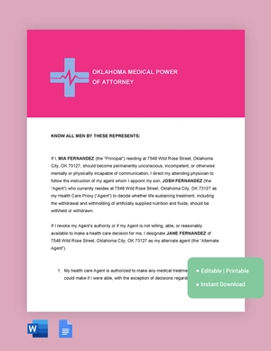 Oklahoma Medical Power Of Attorney Template