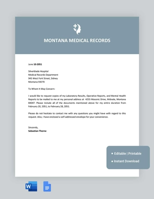 Montana Medical Records Request Template