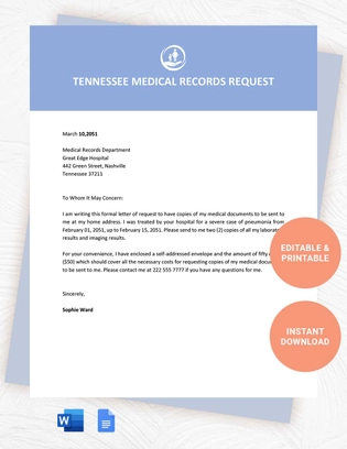 Tennessee Medical Records Request Template