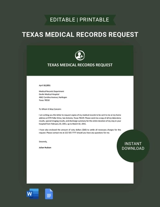 Texas Medical Records Request Template