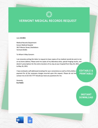 Vermont Medical Records Request Template