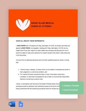 Rhode Island Medical Power Of Attorney Template