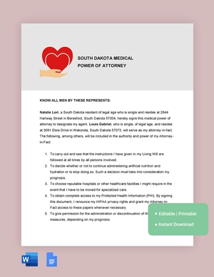 South Dakota Medical Power Of Attorney Template