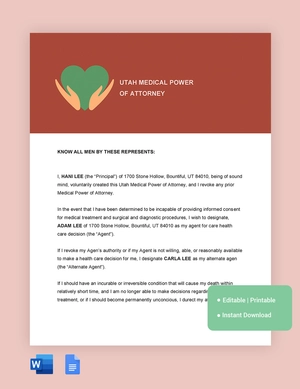 Utah Medical Power Of Attorney Template