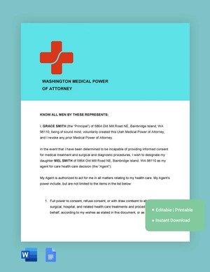 Washington Medical Power Of Attorney Template