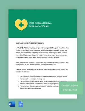 West Virginia Medical Power Of Attorney Template