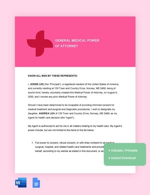General Medical Power Of Attorney Template