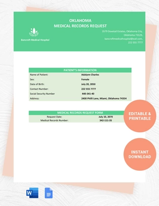 Oklahoma Medical Records Request Template