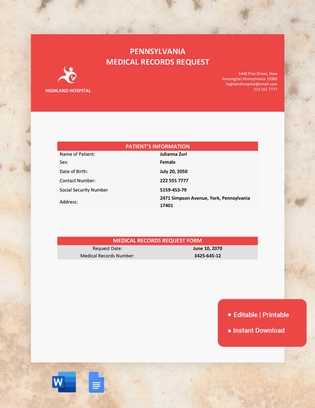 Pennsylvania Medical Records Request Template