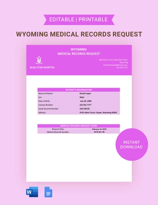 Wyoming Medical Records Request Template