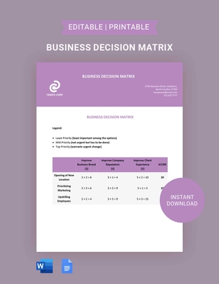 Business Decision Matrix Template