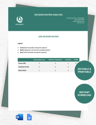 Decision Matrix Analysis Template