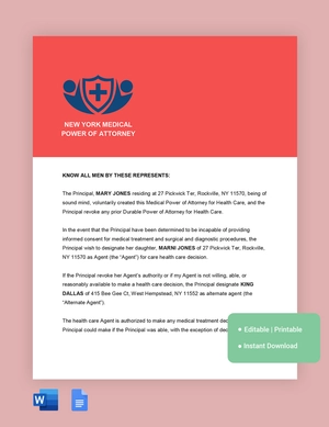 Blank Medical Power Of Attorney Template