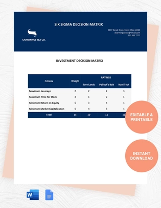 Six Sigma Decision Matrix Template