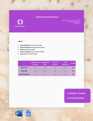 Vendor Decision Matrix Template