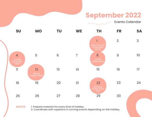 September 2022 Calendar Template With Holidays