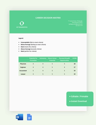Career Decision Matrix Template