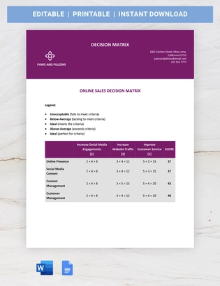 Basic Decision Matrix Template