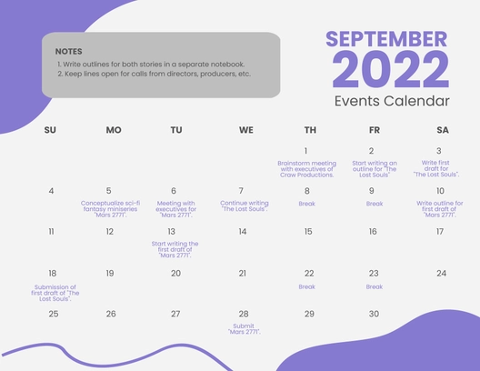 Printable September 2022 Calendar Template