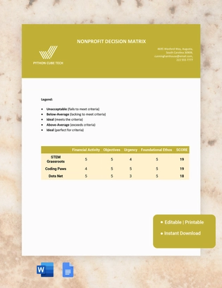 Nonprofit Decision Matrix Template
