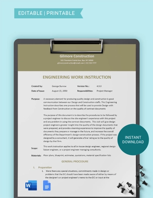 Engineering Work Instruction Template