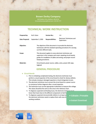 Technical Work Instruction Template