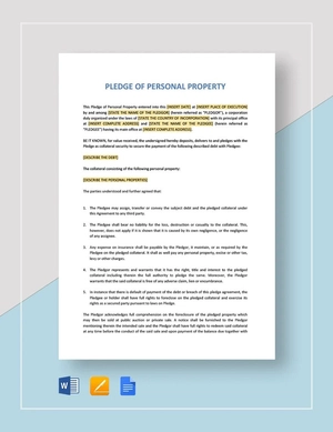 Pledge of Personal Property Template