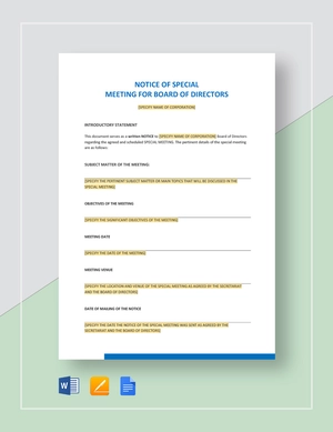 Notice of Meeting of Directors Special Template