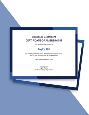 Certificate of Amendment Template