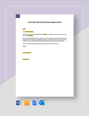 Notifying Bank of Additional Signing Officer Template