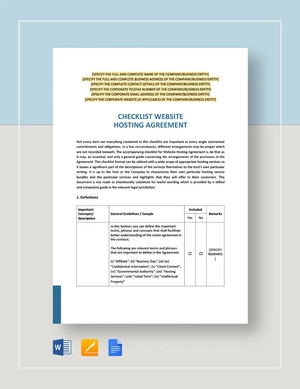 Checklist Website Hosting Agreement Template