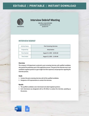Interview Debrief Meeting Template