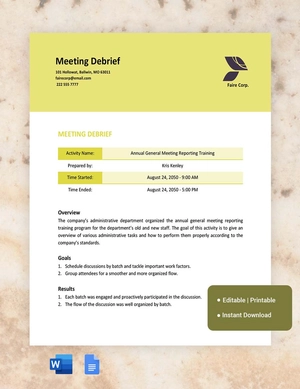 Meeting Debrief Template