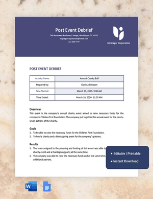 Post Event Debrief Template