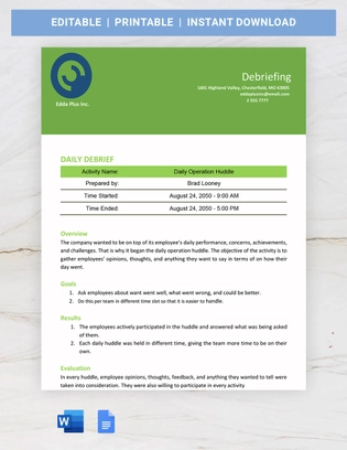 Daily Debrief Template