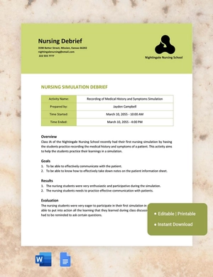 Nursing Debrief Template
