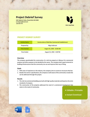 Project Debrief Survey Template