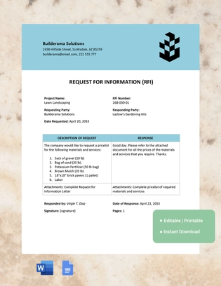 Request For Information Template