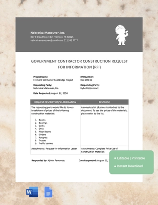 Government Contractor Construction Request For Information Template