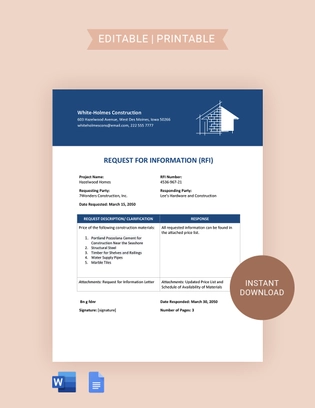 Simple Request For Information Template