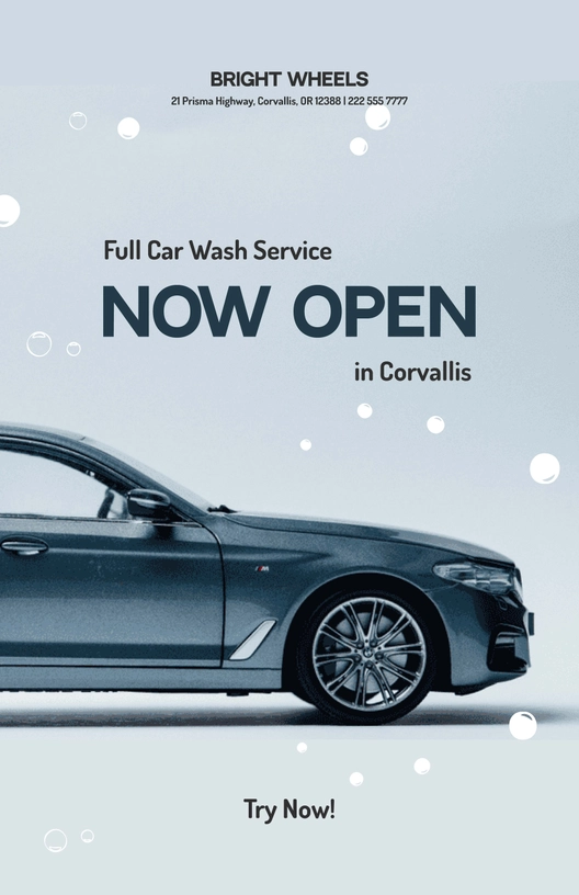 Car Wash Now Open Poster Template