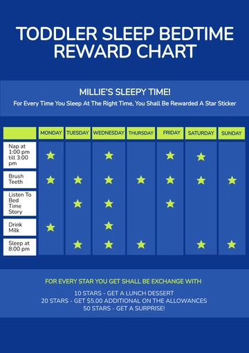 Free Toddler Sleep Bedtime Reward Chart Template to Edit Online