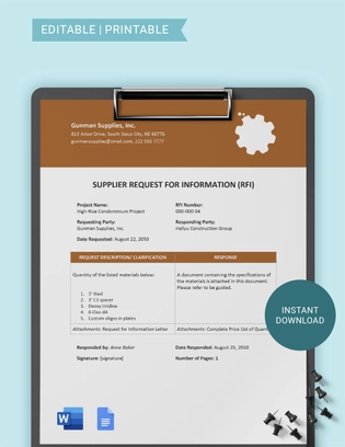 Supplier Request For Information Template