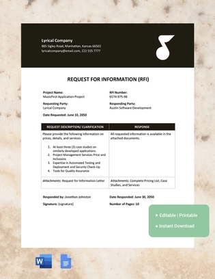 Software Request For Information Template