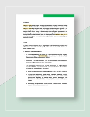Remediation Plan Template