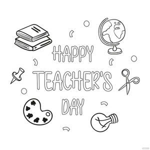 Happy Teacher Day Outline Drawing