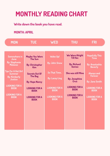 Monthly Reading Chart Monthly Reading Chart
