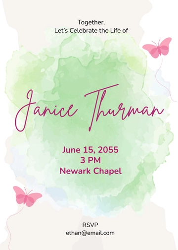 Watercolor Butterfly Celebration Of Life Invitation