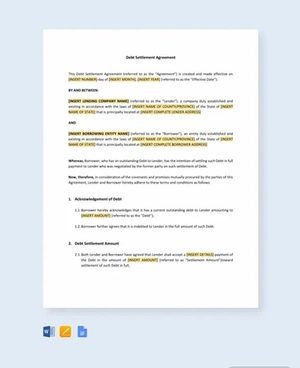 Debt Settlement Agreement Template